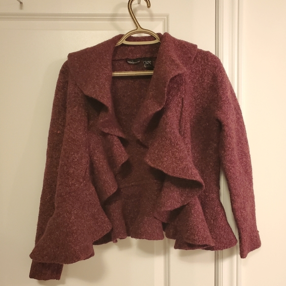 Ruffled Burgundy Cardigan/Sweater/Jacket - Picture 1 of 3